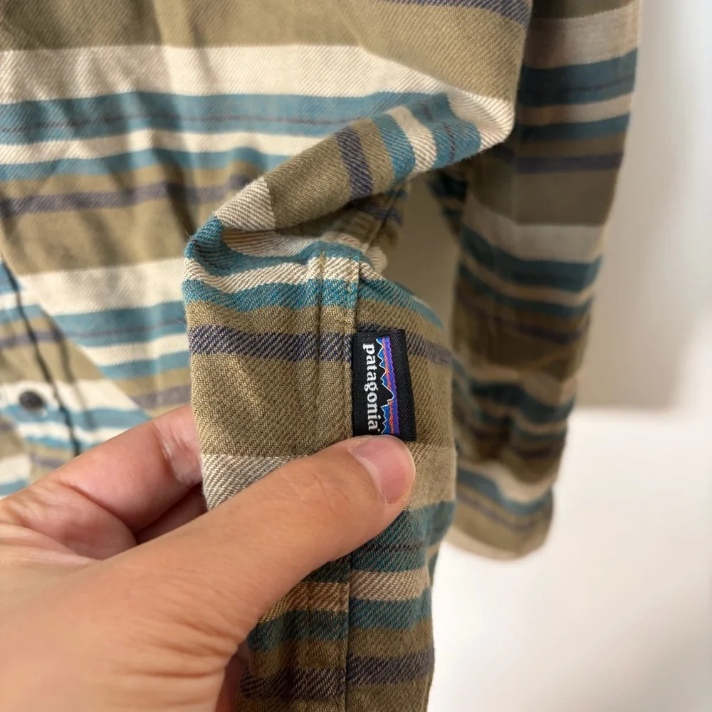 Patagonia Fjord Flannel Organic Cotton Striped Shirt - Brown and Gray